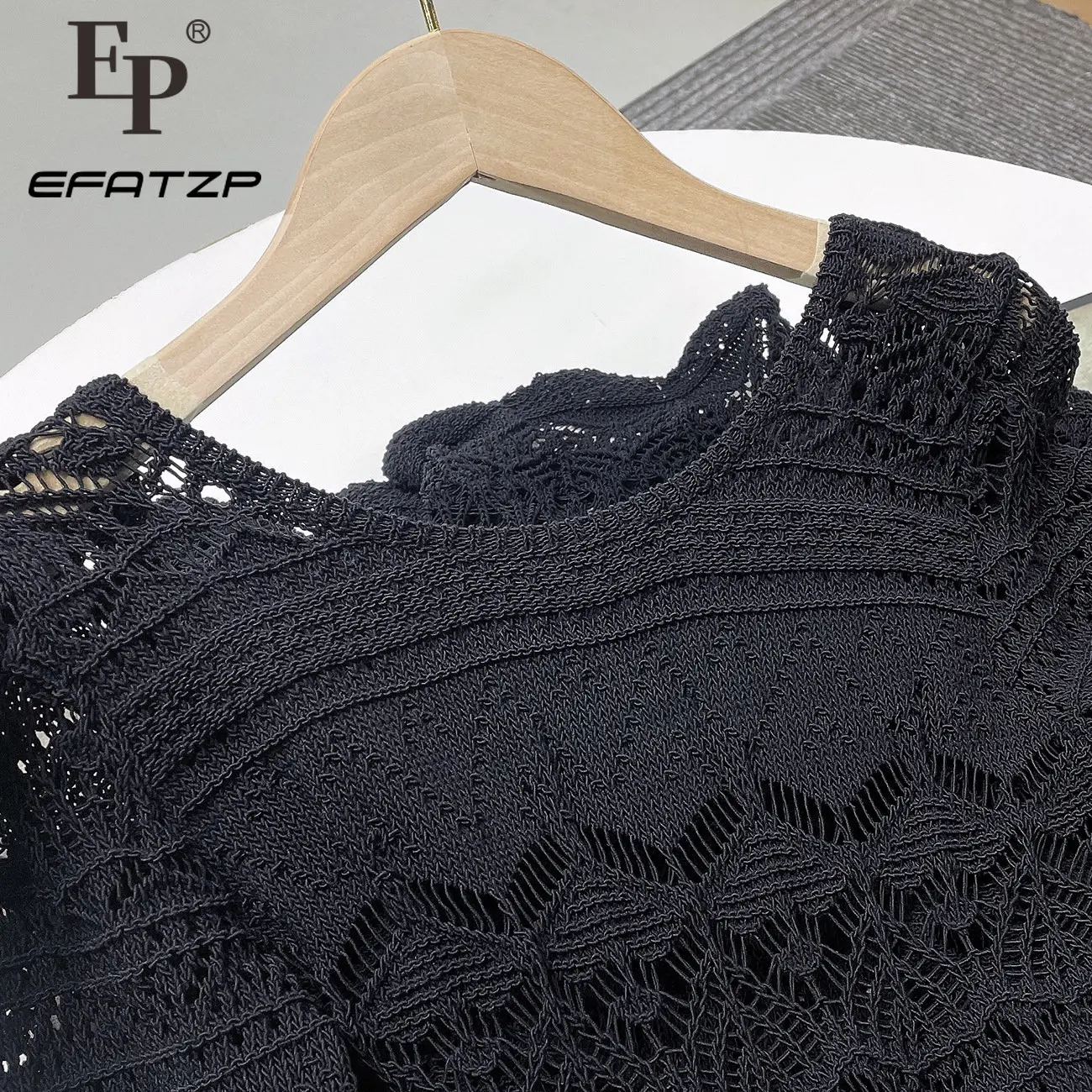 

Women Elegant Black Openwork Knitted Dress Casual O-neck Long Sleeve Full Dresses Fashion Embroidery Lace Vestidos Lady Summer