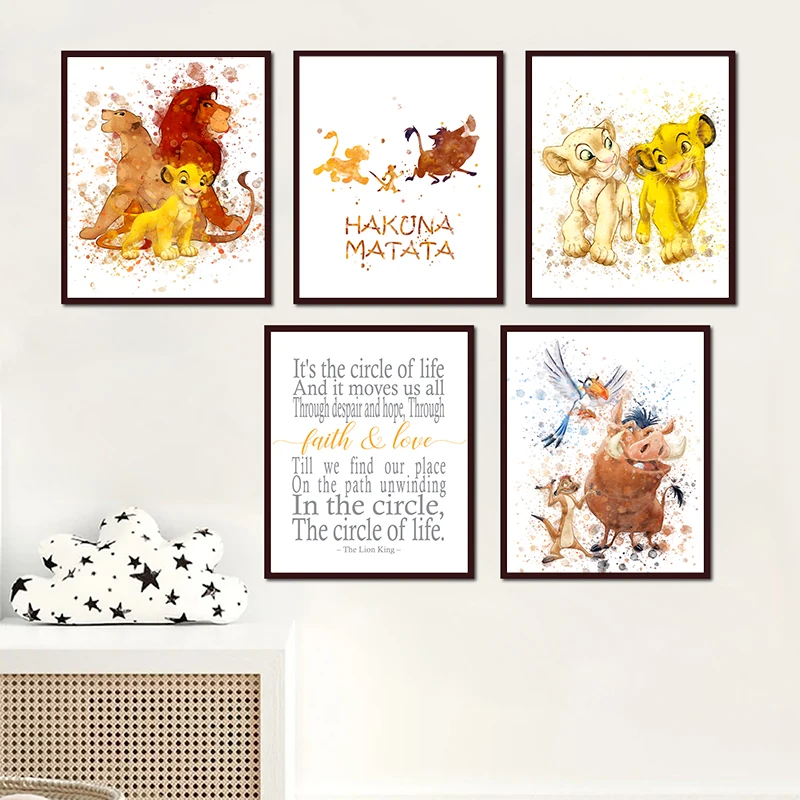 Watercolor Lion King Canvas Art - Cartoon Print