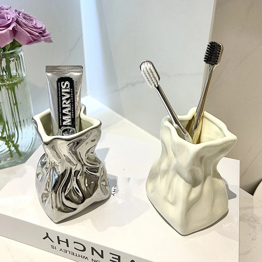 Creative Pleated Ceramic Vase Dried Flower Flower Arrangement Home Bathroom Decoration Ceramic Flower Arrangement Accessories 2