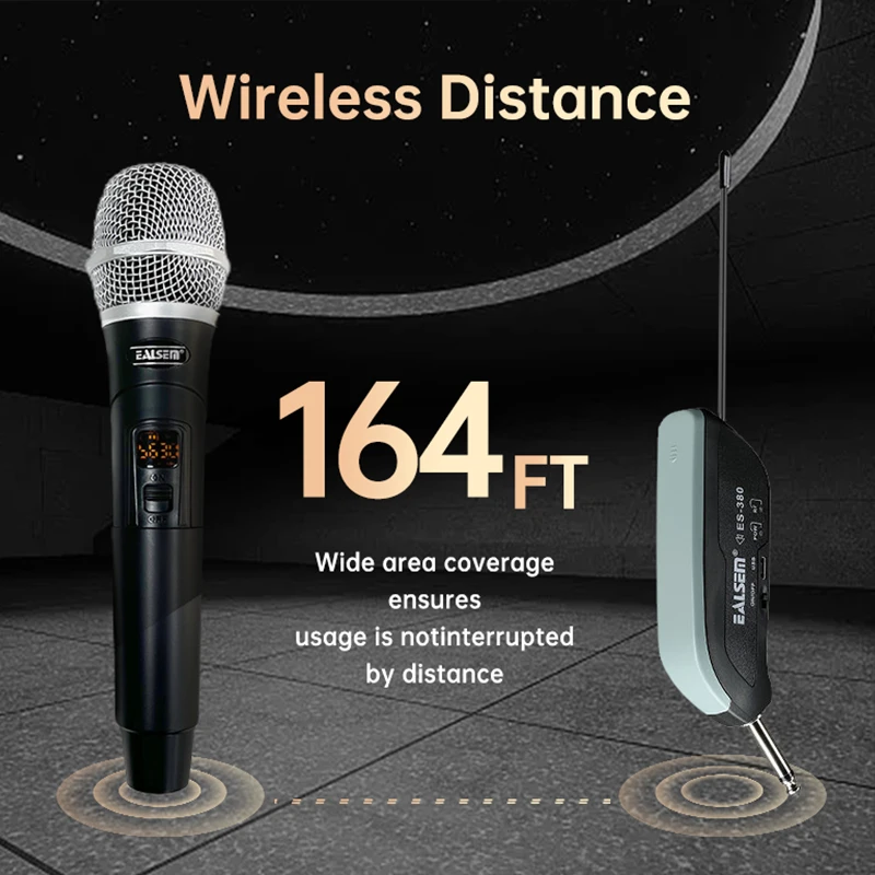 EALSEM 2 Channel Wireless Microphone UHF Dual Handheld Dynamic Karaoke Mic System 60m for Stage Church Party School PA Speaker