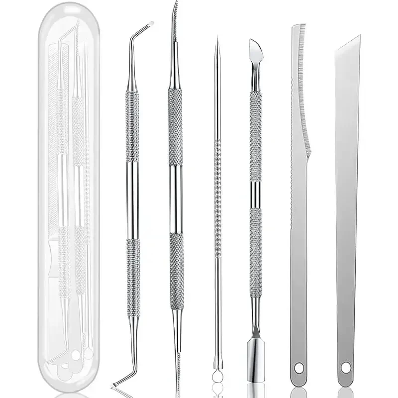 Manicure Pedicure Knife 6pcs Stainless Steel Manicure Pedicure Knife Remove Dead Skin Calluses Thick Hard Nail Clippers Acne Needle Pick Tool Set