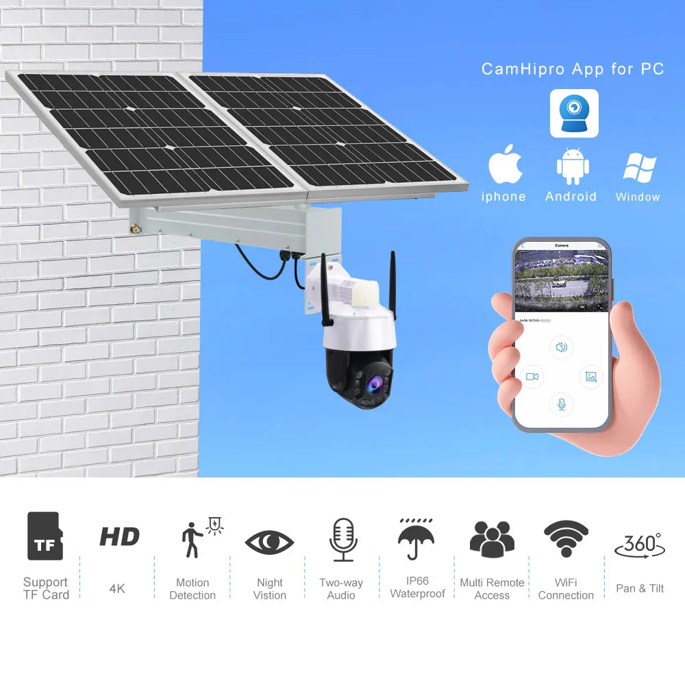 TecDeft ODM 자동 인체 추적 GSM 알람 4K 30배 줌 WIFI 5MP 야외 태양광 배터리 PTZ 태양광 카메라 4G 심카드