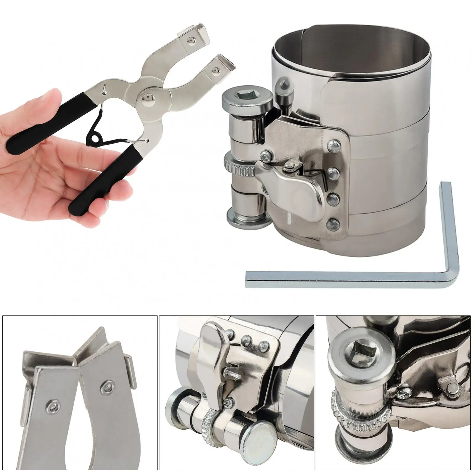 Adjustable Piston Ring Compressor Tool multi functional tool 3 inch 53-175mm Car Engine Vehicle Maintenance Clamp Expander Plier Removal Kit