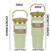 1pc Vacuum Tumbler with Lid Stainless Steel Portable Water Bottle with Dazzling Handle Insulated Tumbler Tote Handle 20/30OZ 5