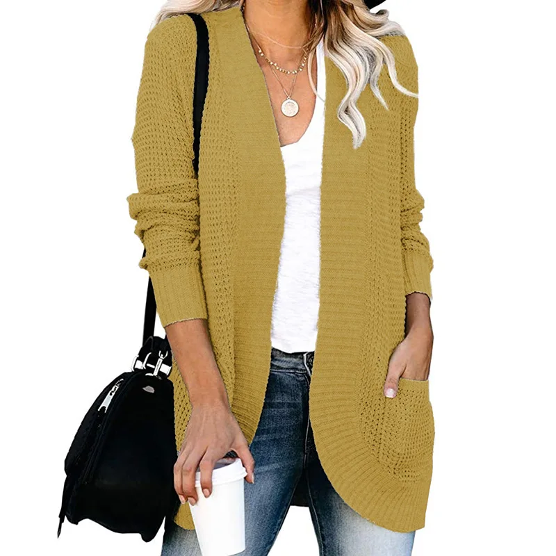 

Autumn Winter Women's Curved Placket Large Pocket Sweater Cardigan Solid Color Cardigan Casual and Comfortable Daily