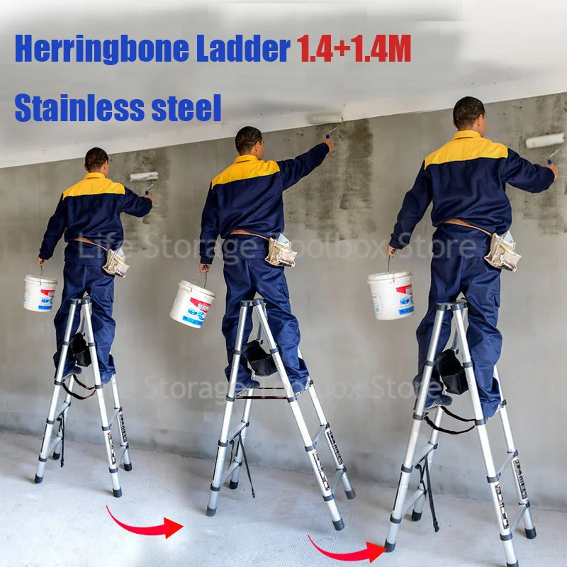 Folding ladder Folding Ladder Telescopic Ladder Herringbone Stainless Steel 5-Step Ladders Stable Stairs Extension Stepladder for Home
