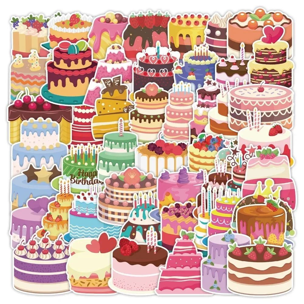 

50sheet/set Sweet Cake Sticker for Kids Kawaii Dessert Cake Series Stationery Sticker DIY Decor Scrapbook Luggage Guitar Sticker