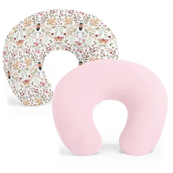 2PCS Baby Nursing Pillow Cover Printing Design Removable U Shape Breastfeeding Pillow Sleeve Ultra Soft Slipcover 1