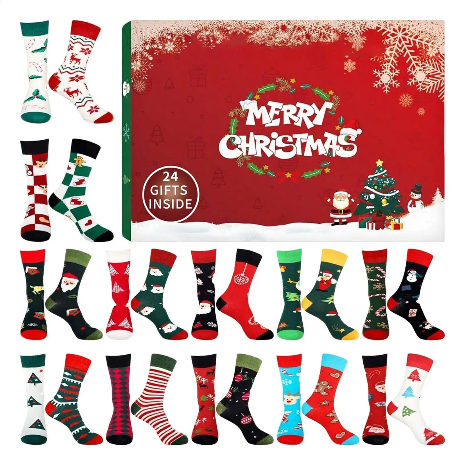 Socks Advent Calendar for Adults Men Women, 12 Pair of Christmas Crew Socks Funny Sock Countdown to 2025 Christmas, 24 Days