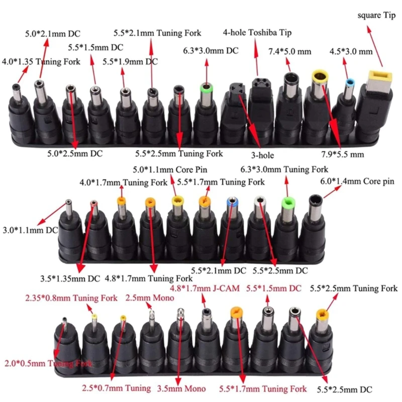 PD65W 유형 C DC5.5x2.5mm 전원 케이블 34 커넥터 팁 조정 가능한 출력