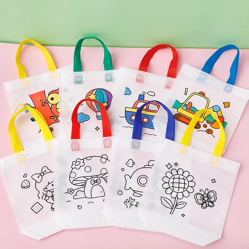 5pcs Children Handmade Graffiti Bag Handmade DIY Puzzle Toys Environment Protection Kids Painting Handbag Drawing Toys TMZ 4