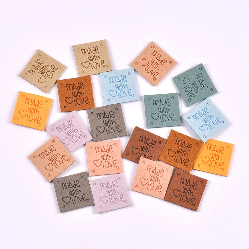 20Pcs 2.5cm Colorful Square Leather Letter Embossed Labels for Garments Bag Handmade Accessories Sewing Clothes Decoration leather labels,clothing labels,garment labels,sewing labels