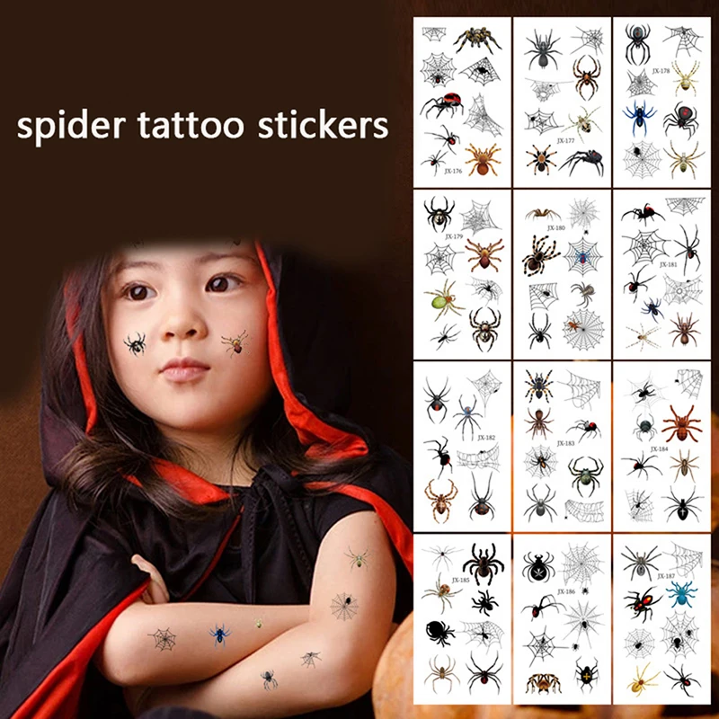 

12Pcs Halloween Temporary Tattoo Sticker Black Spider Web Face Body Art Sticker Simulation Cobwebs Waterproof Tattoo Stickers