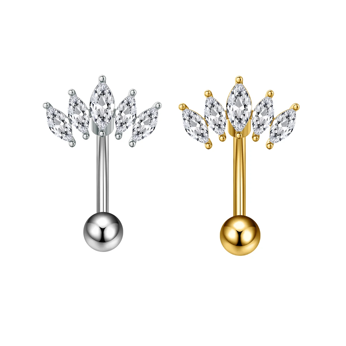 1 Stück Umgekehrter Blumen-Kreuz Bauchnabelpiercing 14G Edelstahl Kristall CZs Bauchnabelring Bauchpiercing Schmuck – Detail 2