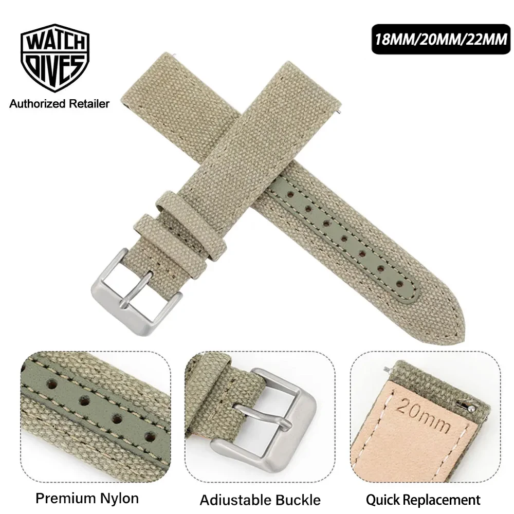 Durable Nylon Sports Watch Strap - Army Green Wristband Belt - Universal Replacement - Comfortable Fit