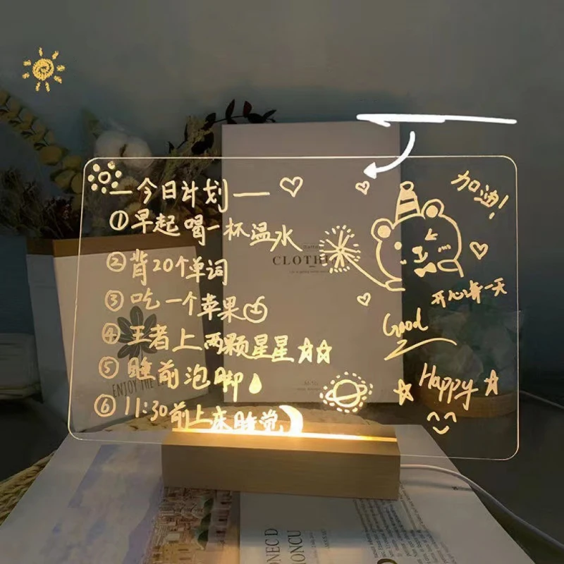 지울 수 있는 드로잉 보드, 일일 목표 일정 플래너 체크리스트, 메모 LED 램프, 야간 조명 사진 디스플레이, 세련된 플래너 보드
