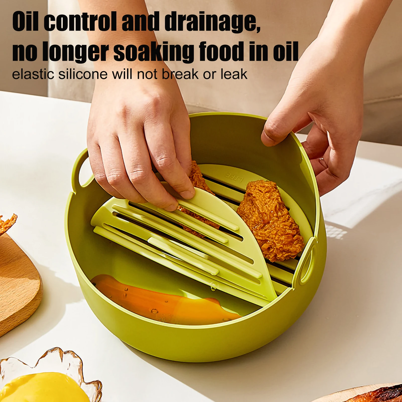 

Silicone Air Fryers Oven Baking Tray Pizza Fried Chicken Airfryer Easy To Clean Basket Reusable Airfryer Pan Liner Accessories