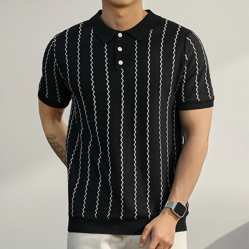 2025 Spring Summer New Casual Mens Polo Shirt Vintage Striped Crochet Buttoned Polo Neck Knit Tops Men Fashion Slim Fit Polos 18 Scd3a2c0382c04cfc9959869b0fb6f4fb3