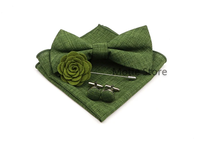 Neue klassische erwachsene Kinder Fliege Set Baumwolle einfarbig Taschentuch Manschetten knopf Brosche für Hochzeits feier Anzug Kleid Accessoires Geschenke – Detail 17