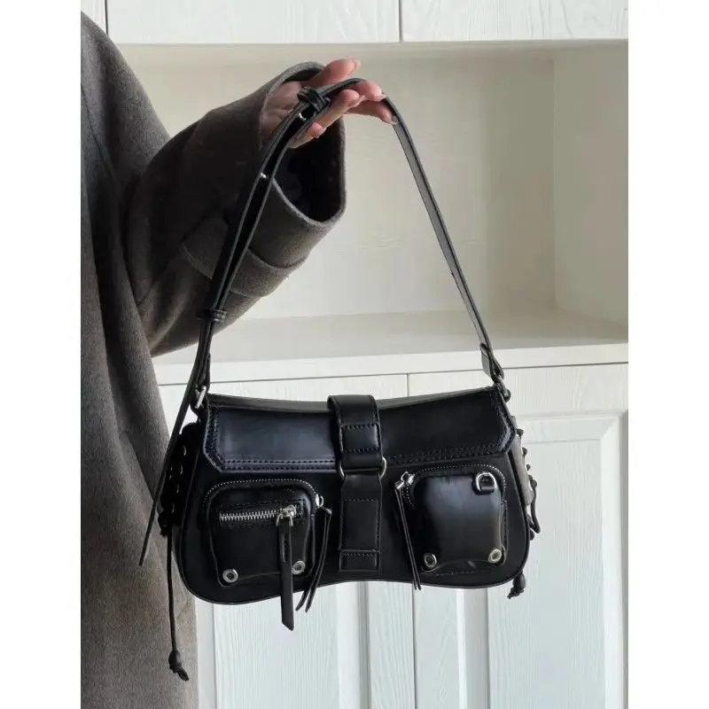 Women Handbags HAEX Punk Women's Bag Trend Vintage PU Underarm Shoulder Bolso Mujer Harajuku Moto Style Individuality Sac A Main Femme