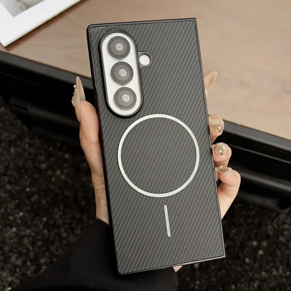Carbon Fiber Magnetic Case with Wireless Charging and Shockproof Protection