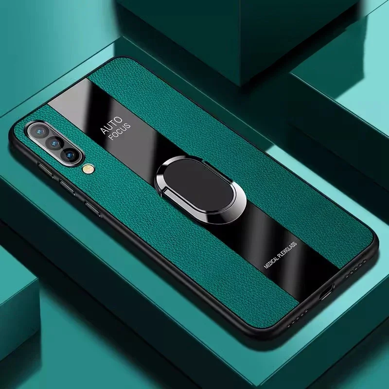 Leather Ring Holder Shockproof Phone Case with Silicone Protection and Back Cover