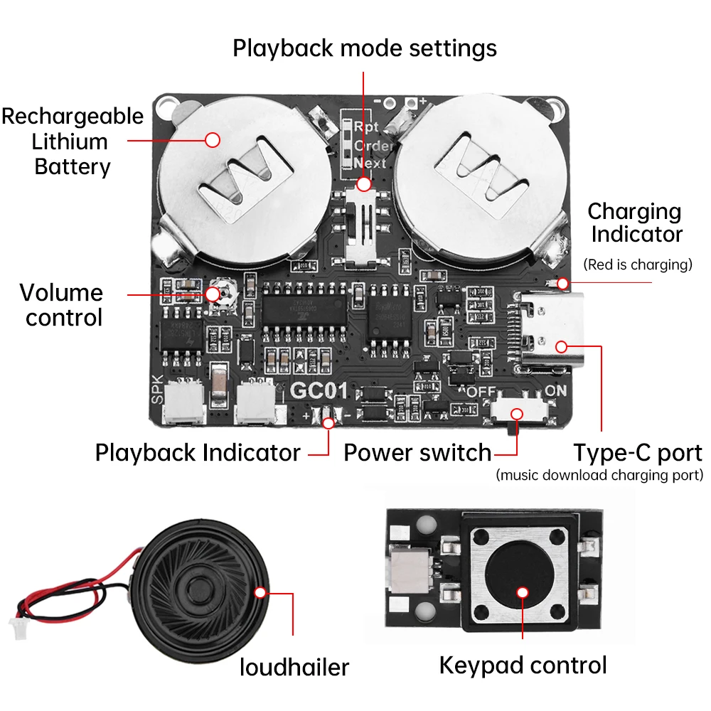 DIY Music Greeting Card Sound Module with Speaker 8M Music Voice Player Programmable Board Button Control Switch For DIY Gift