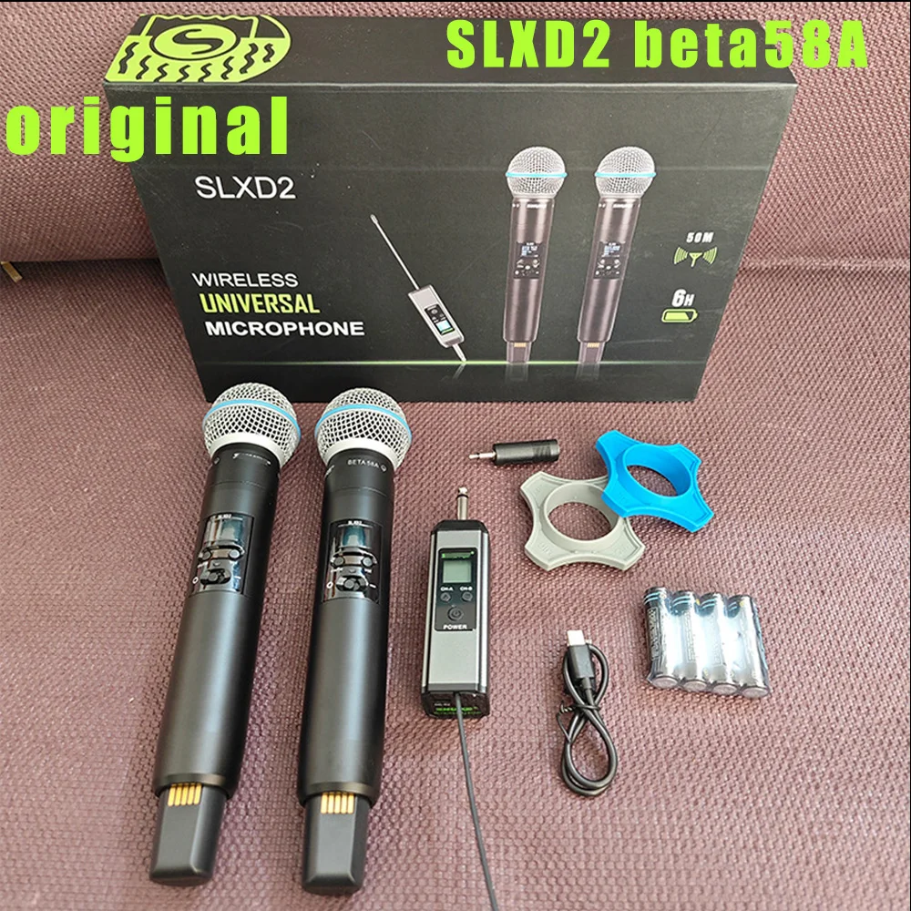 오리지널 SLXD2 BETA58A 2개 메탈 전문 유선 마이크 다이나믹 카디오이드 마이크, 가라오케 라이브 보컬 무대 노래용 BBOX