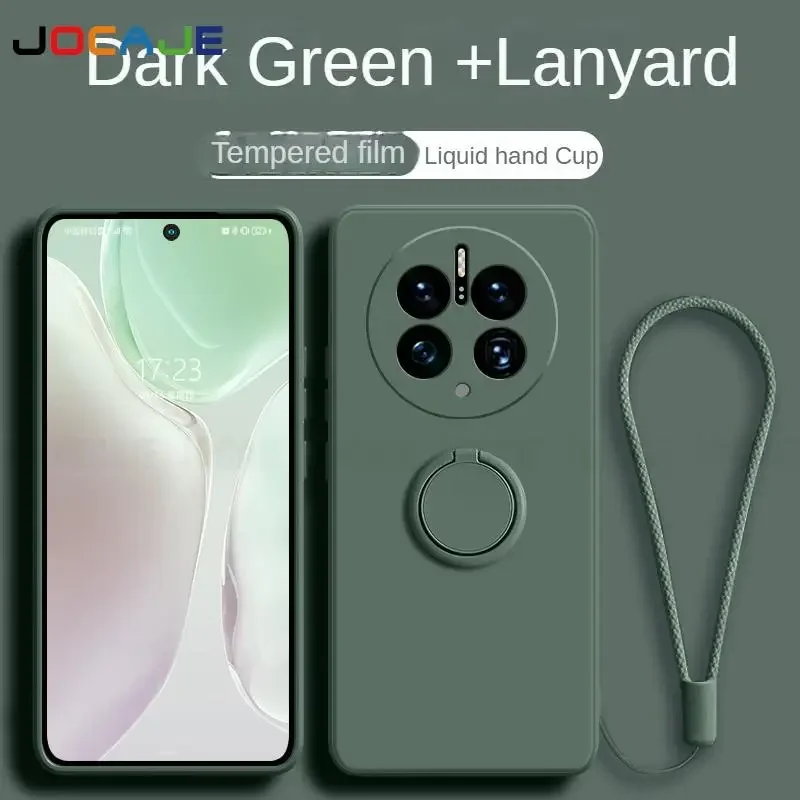 Liquid Silicone Ring Stand Phone Case with Lanyard Holder - Protective Cover
