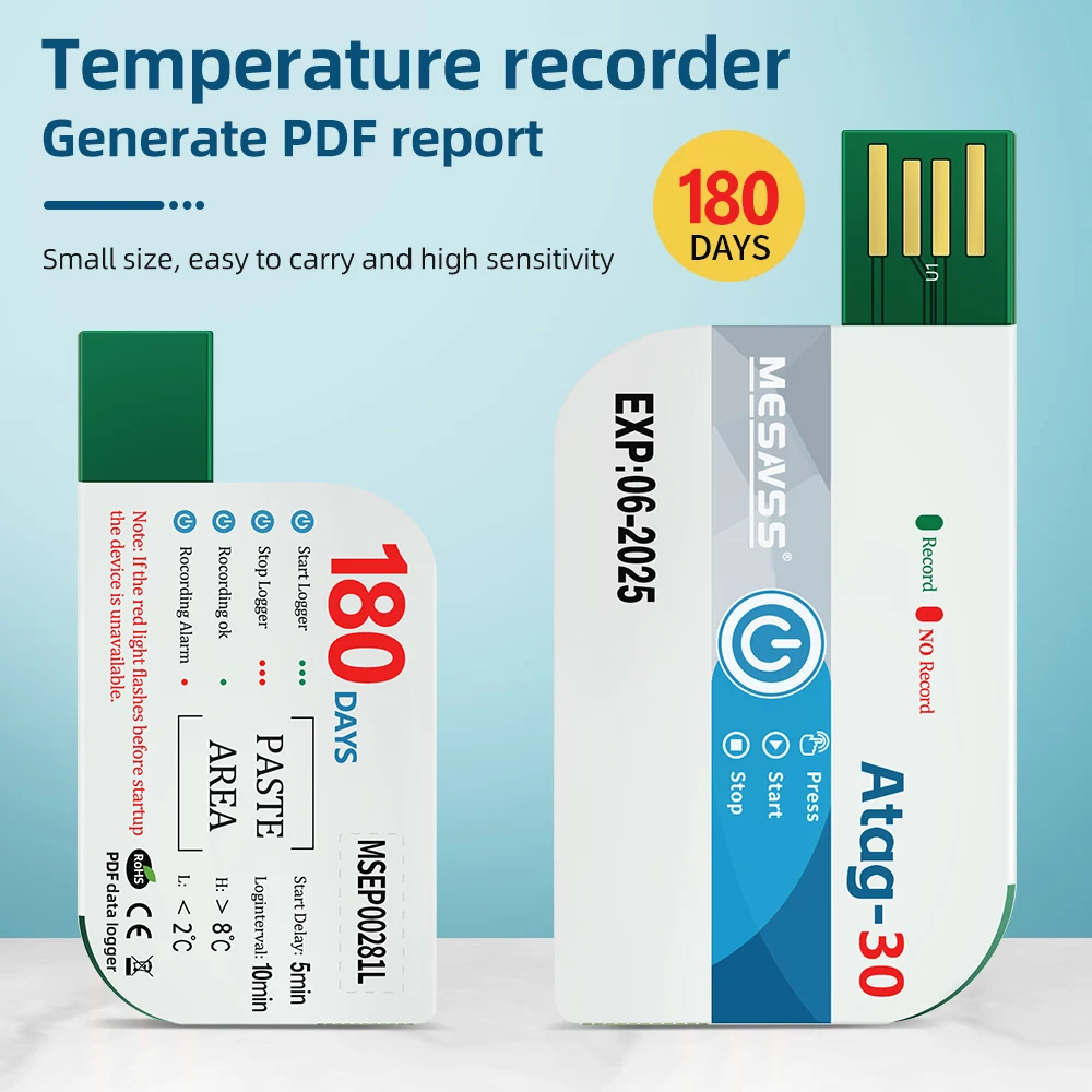 180 Days Temperature Recorder USB Data Logger 60000 Points Cold Chain Transport