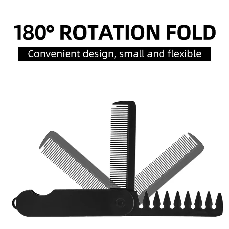 Multifunctional Folding Plastic Comb Traveling Beard Comb Black 2 in 1 Double Tooth Beard Comb for Women Hair and Men Beard Care