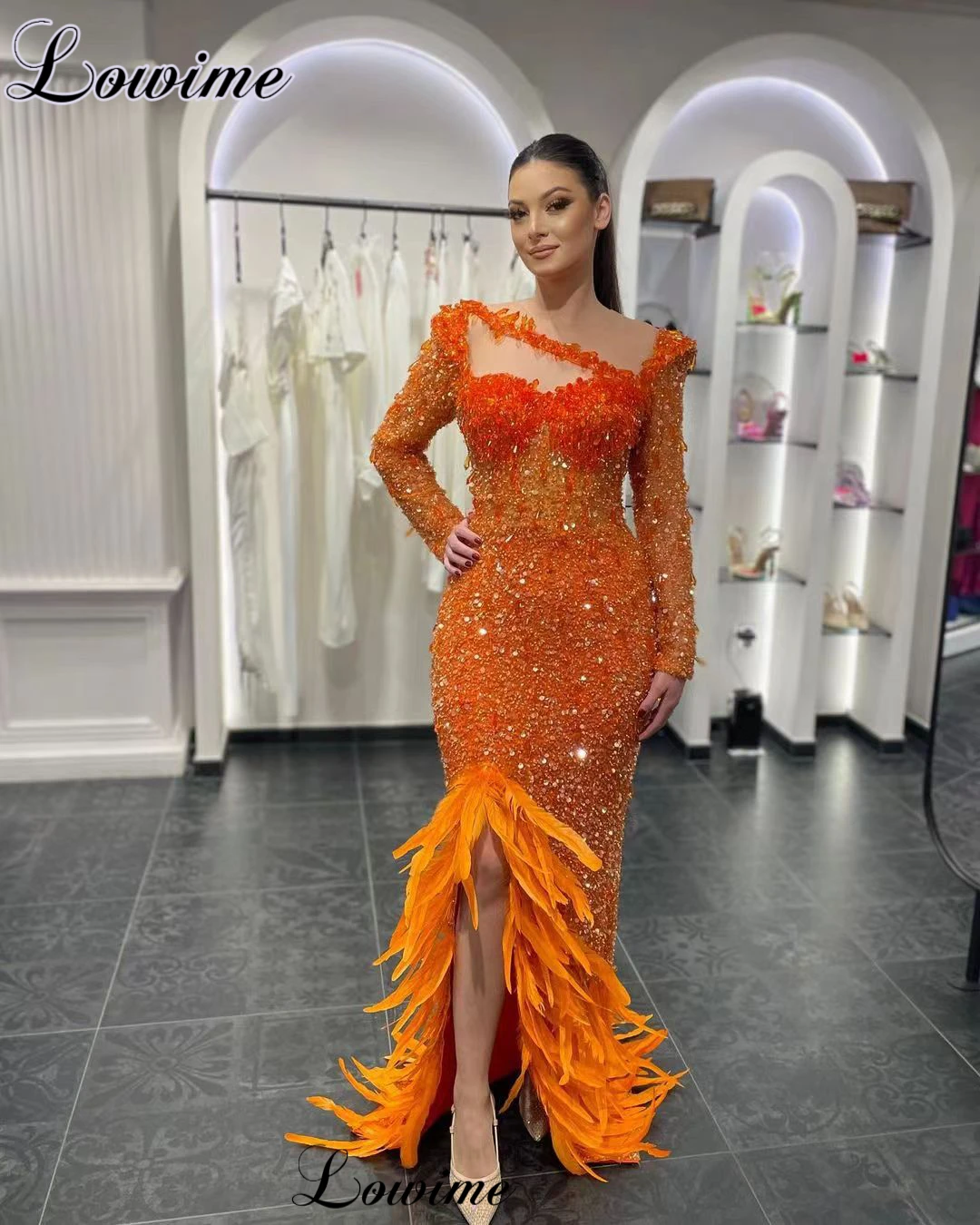 

Burnt Orange Prom Dresses Mermaid Long Sleeves Cocktail Dresses With Crystals Vestidos De Cóctel Formal Occasion Dresses 2024