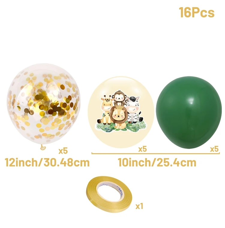 Ballons Animaux, Ballons Jungle Safari, 30 Pièces 12 Pouces Ballon Latex, Ballon Vert Jaune Blanc, Fournitures De Fête Pour Enfants Anniversaire