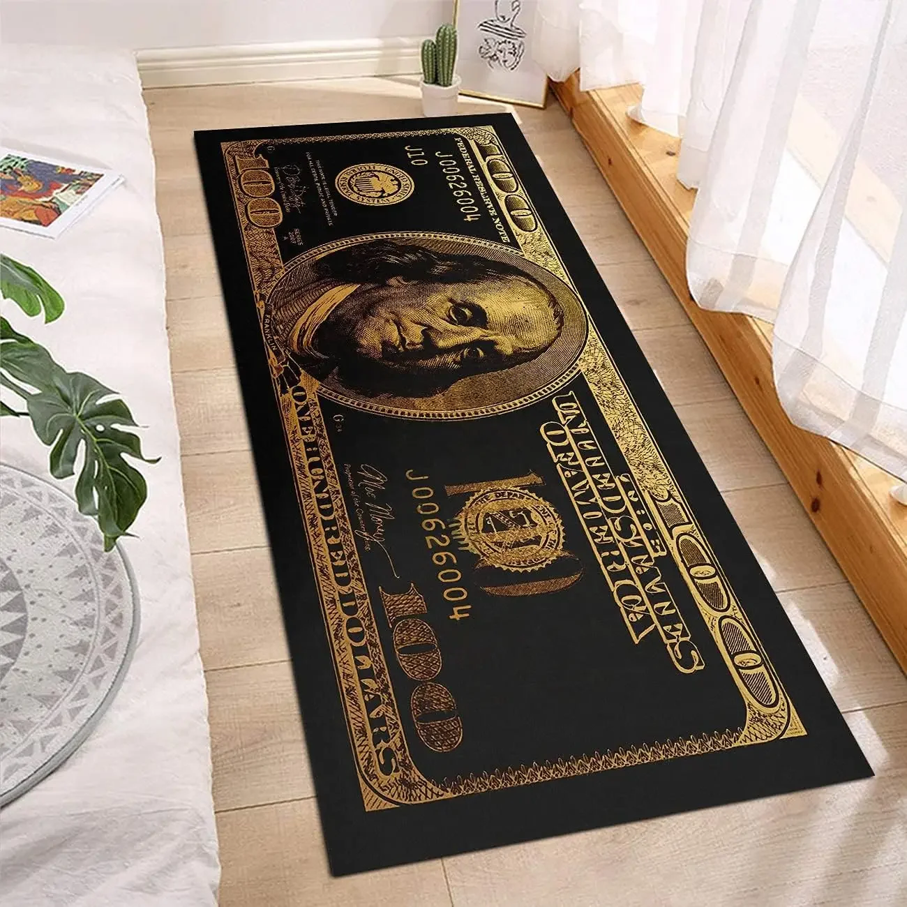 Tapis De Couloir Imprimé Billets De 100 Dollars HUAHOO - Noir, Antidérapant, Pour Intérieur/extérieur, Plusieurs Tailles
