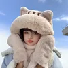 New Cat Plush Hat Scarf Gloves Three Piece One Piece Hat Women's Versatile Fall Winter Thickened Warm 1