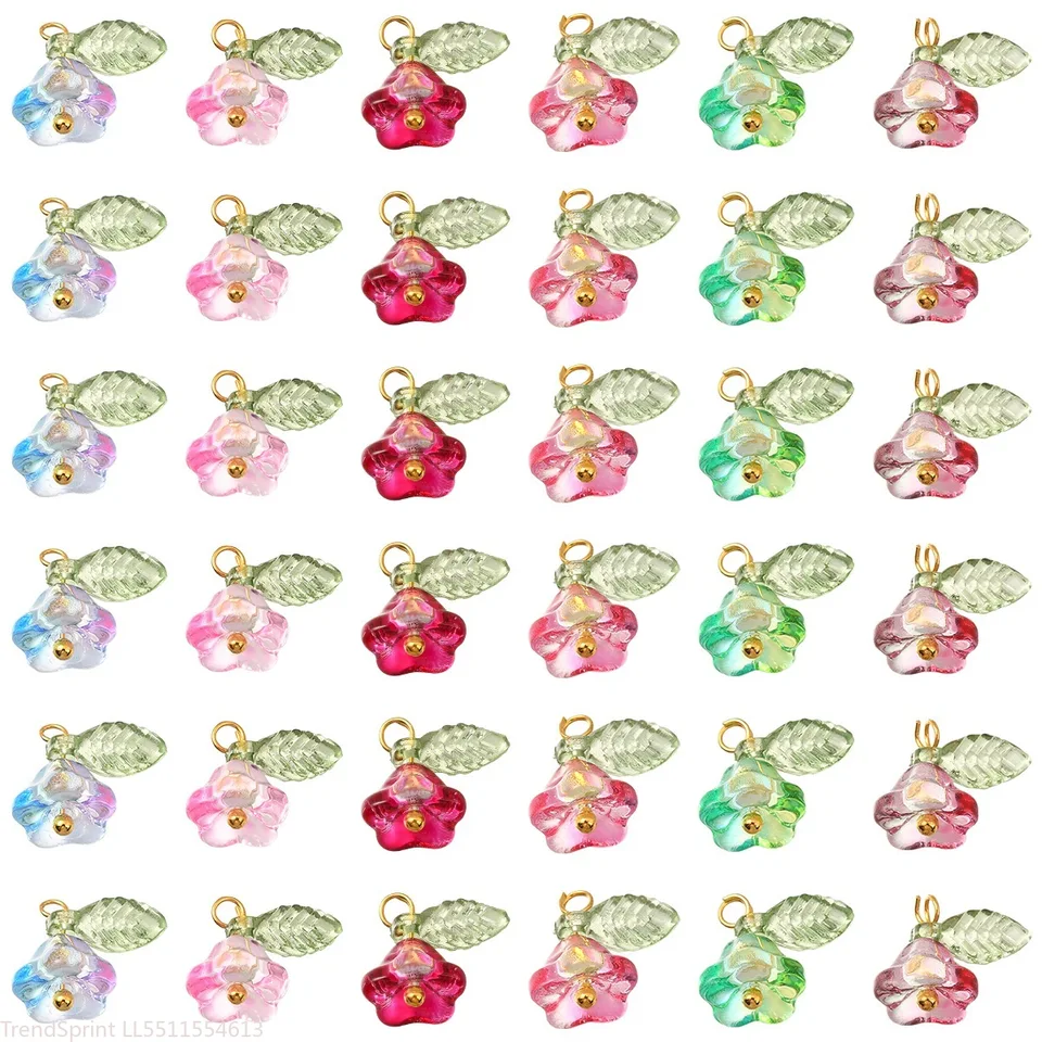 30 Pcs Colorful Glass Flower Charms for Jewelry Making