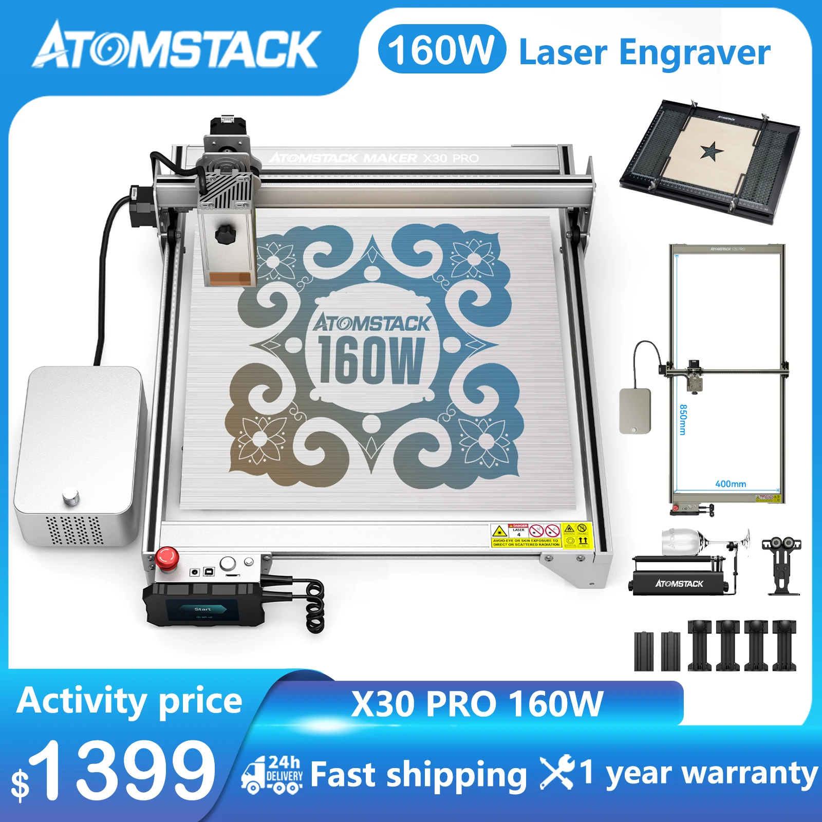 

Laser Engraver ATOMSTACK X30Pro 33W Laser Engraving Cutting Machine DIY 33W Output CNC Metal Engraver Dual Air Assist APP Contro