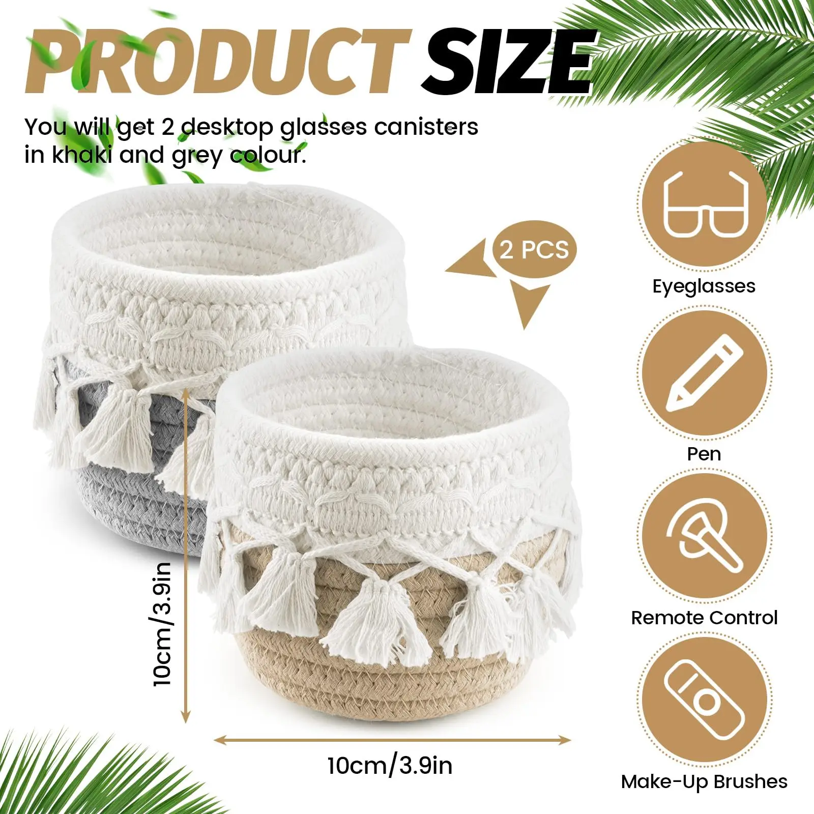 Makeup Brush Holder Organizer,Comb Brushes Mini Storage Basket, Boho Decor Baskets for Pen Pencil Box Container