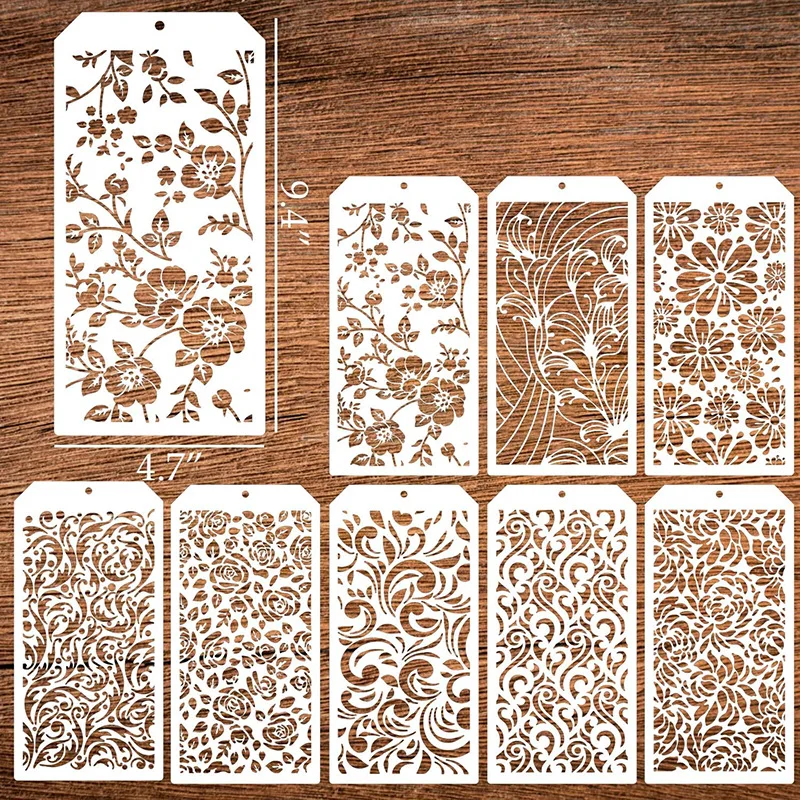 80pcs 질감 꽃 기하학 스텐실 플래너 아트를위한 페인팅 템플릿 DIY 가구 벽 바닥 유리 창문 장식