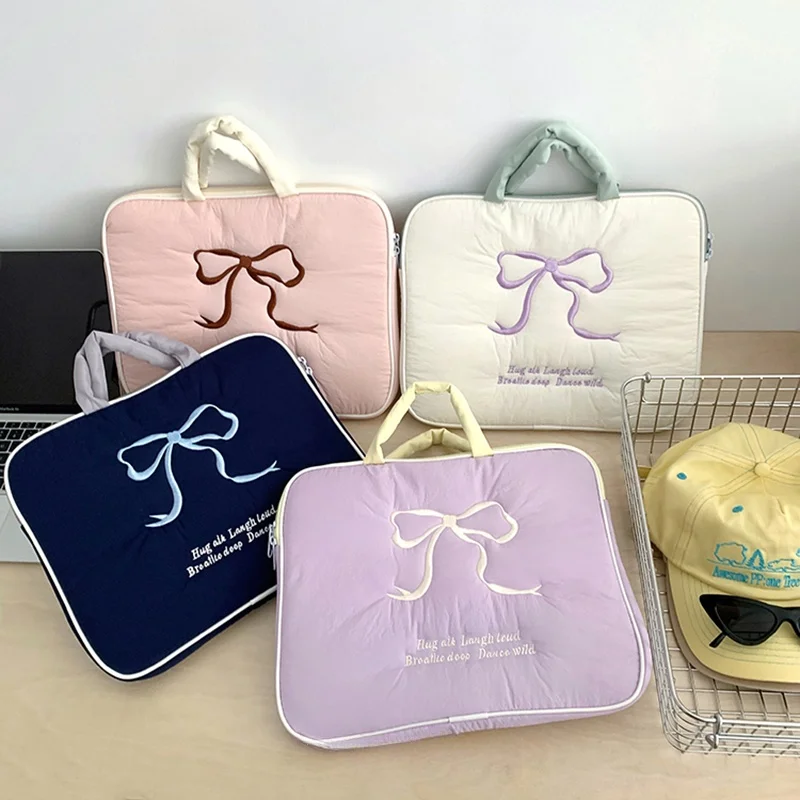 Chic Embroidered Bow Tablet and Laptop Handbag
