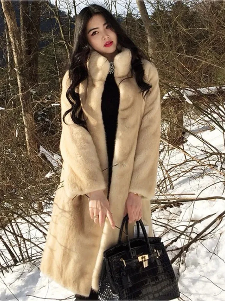 Winter Plush Faux Fur Coats Thicken Warm Imitation Mink Overcoats Loose Straight Jaqueta Feminina Mid-lenght Casual Casaco