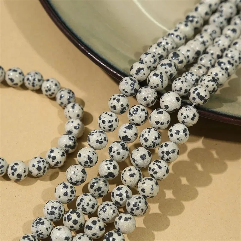 Natural Stone Dalmation Jasper Round Loose Bead 15" Strand 6 8 10 MM Pick Size Beads Needlework DIY For Jewelry Making Accessory