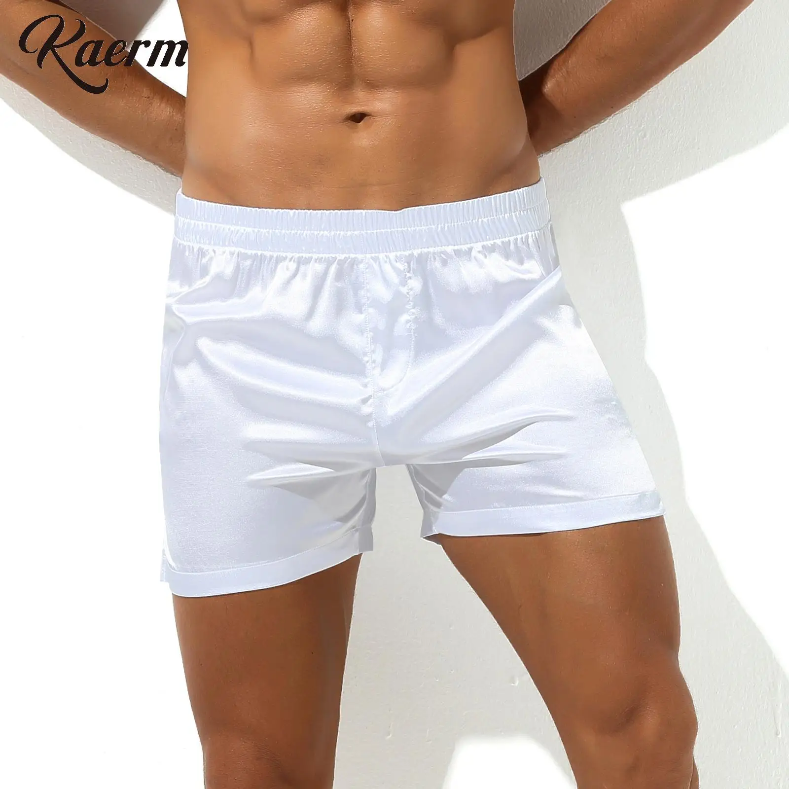 

Men's Silky Satin Boxer Shorts Mid Waist Side Split Sleep Bottoms Loungewear Homme Panties Casual Shorts Night Brief