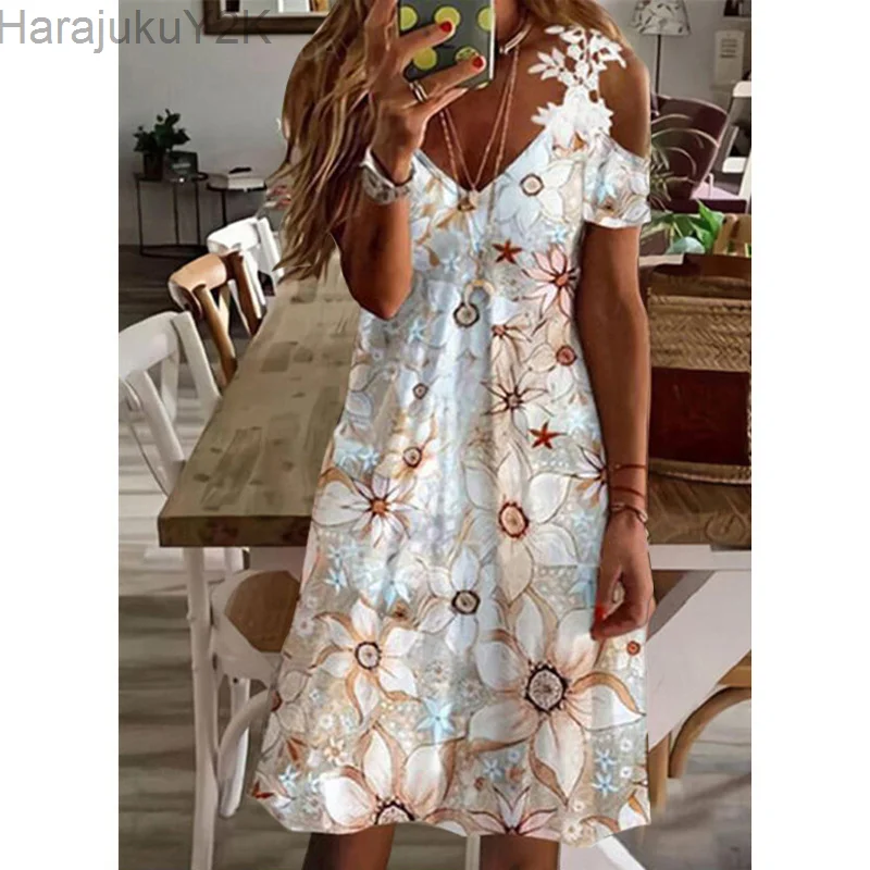 

Women Elegant V-Neck Summer Dresses Casual Short Sleeve Dresses Embroidered Slim Long Dress Vintage Drawstring Design Dress