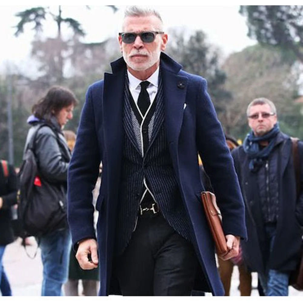 Smart Casual Black Woolen Blazer for Men with Notch Lapel Single Breasted Dinner Jacket Elegant Suit Coat for Wedding/Business