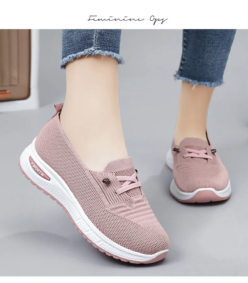 Womens Breathable Casual Walking Shoes - Fitness Flats in Pink Size 36-43