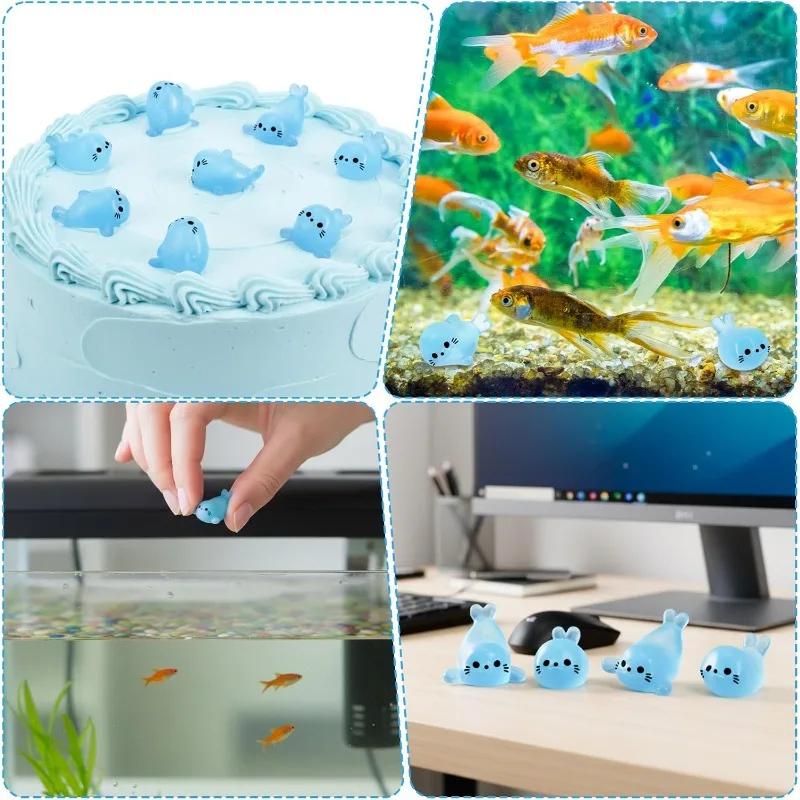 10PCS Night Light Mini Seal Statues Resin Animal Fairy Tale Garden, Aquarium, Potted Plants, Desktop Display DIY Crafts Cute