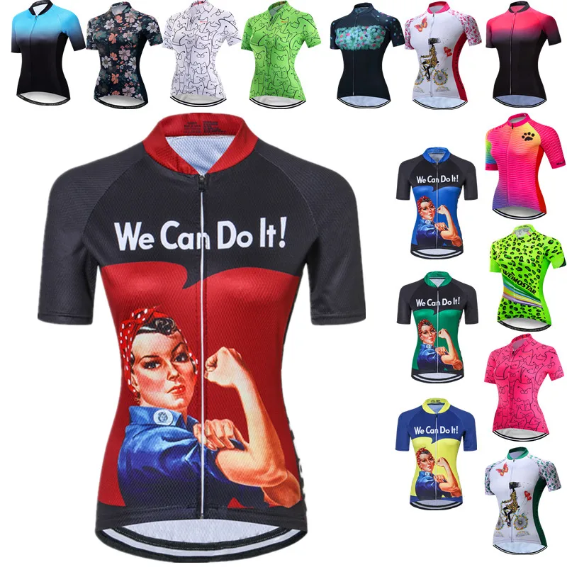 Weimostar We Can Do It Cycling Jersey Women Short Sleeve MTB Bike Jersey Team Sports Bicycle Shirt Biking Tops Maillot Ciclismo