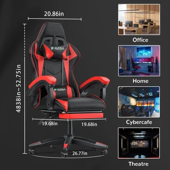 Gaming Chair with Footrest Gamer Chairs Ergonomic with Lumbar Cushion Headrest Gaming Chair Height Adjustable Computer Chair 6