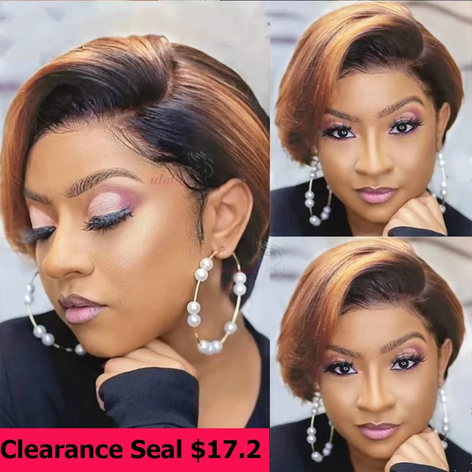 1B 30 Blonde Short Bob Pixie Cut Wig Straight Human Hair Wigs Transparent Lace Wig For Black Women Straight Short Bob 150%